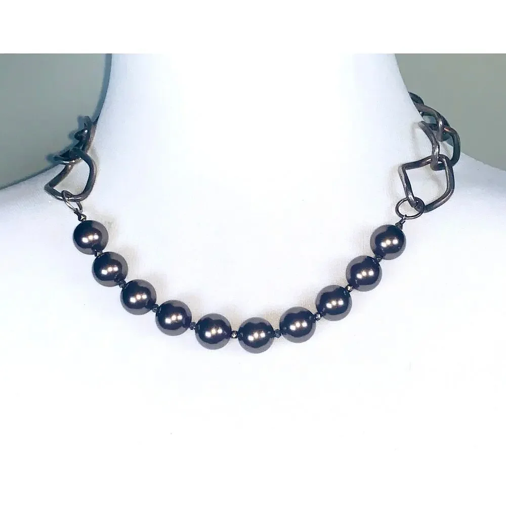 Vintage Silver Tone Faux Tahitian Pearl Statement Necklace EUC